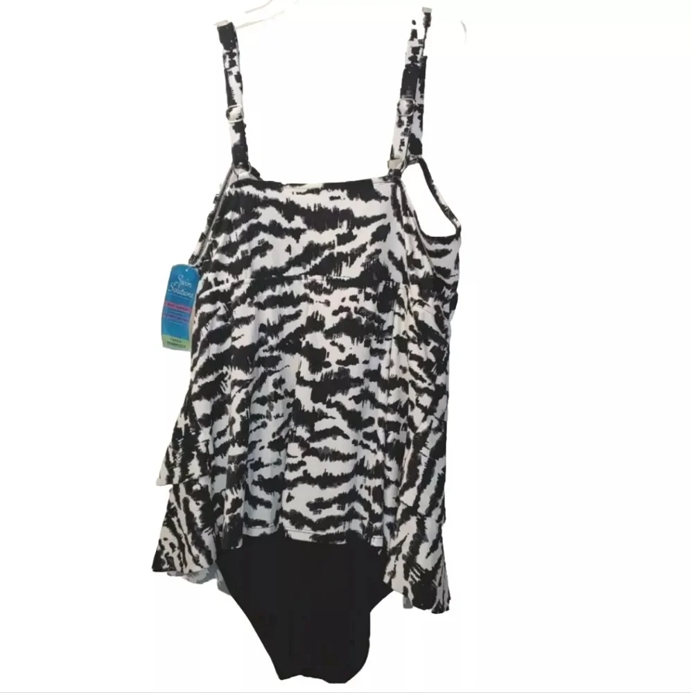 Swim Solutions Tummy Control V-neck One Pc Swimsuit Woman Plus 20 Black Wireless - Picture 4 of 10
